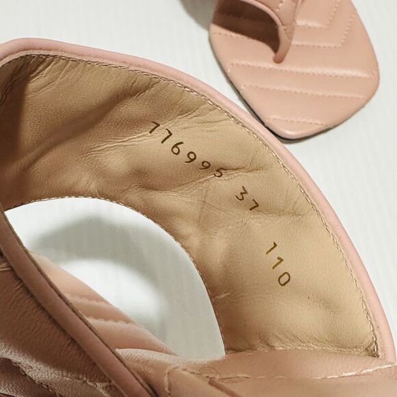 Gucci Marmont Double G 37/ US 7 Thong Pink Chevron Kitten Heel Sandals NIB - Picture 8 of 14